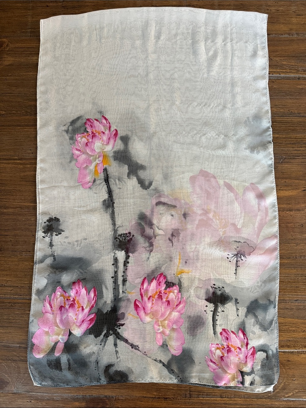 Pink Lotus Flower Watercolor Scarf Silk Feeling Polyester